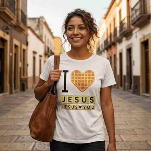 Camiseta Cristiana “I Love Jesus” – T-Shirt de Fe con Diseño Alegre - Waffle