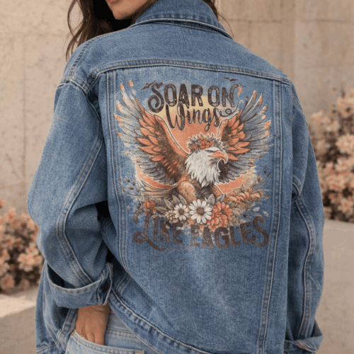 Chaqueta Denim Cristiana “Soar on Wings Like Eagles” – Jacket de Fe Premium